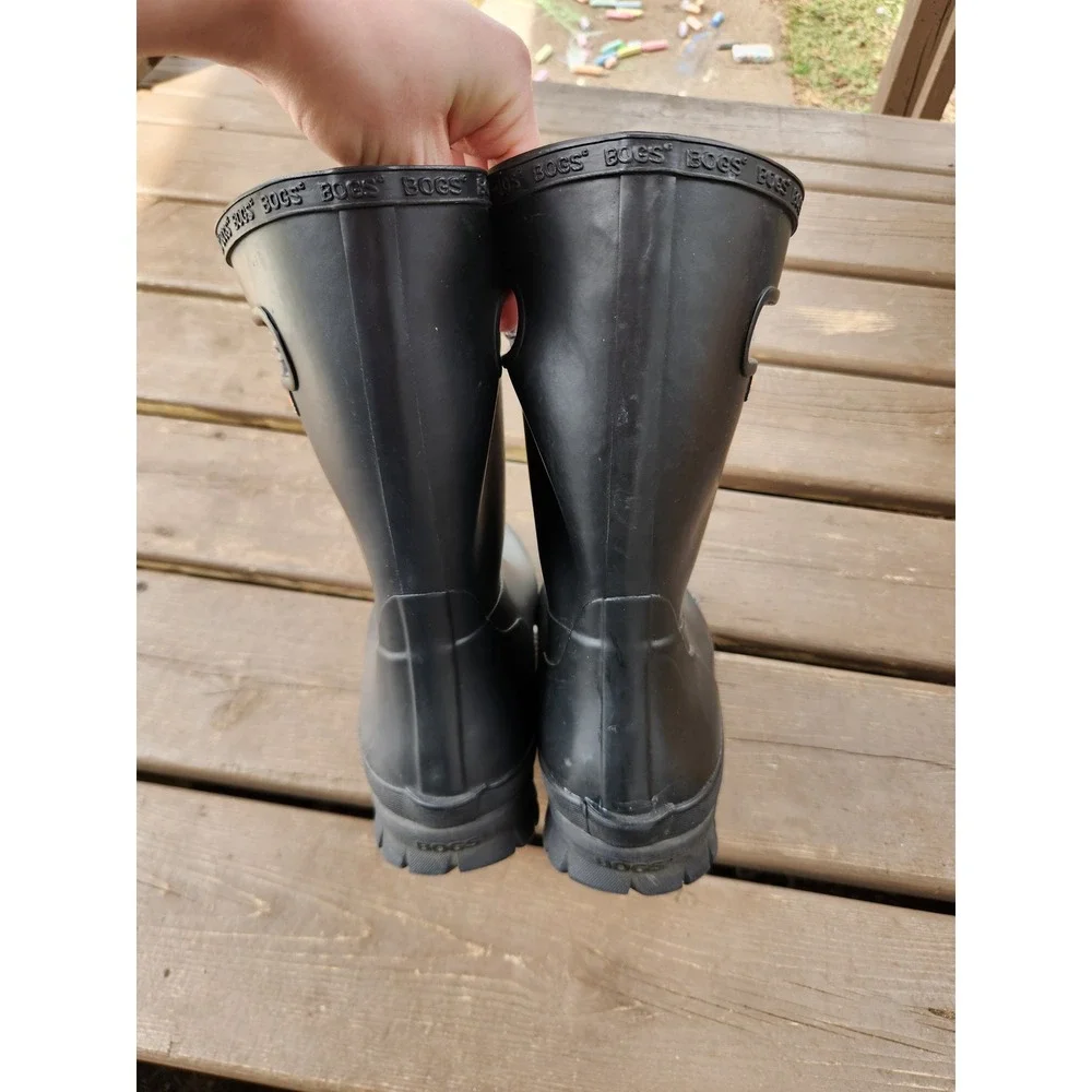 Bogs Amanda II Lace-up Rubber Rain Boots Black Waterproof Faux Fur Lined Women 9